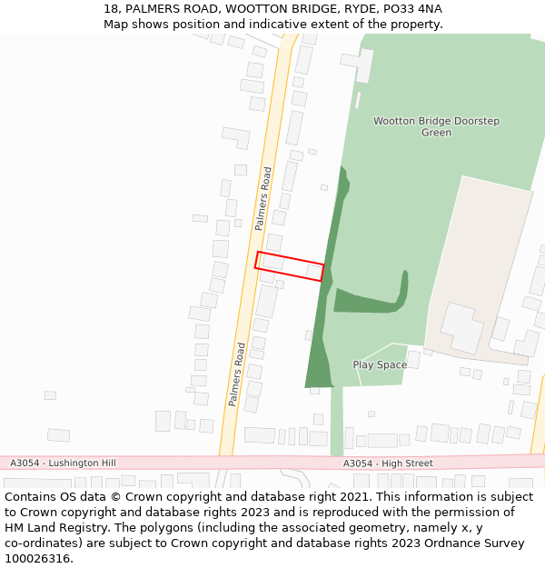 18, PALMERS ROAD, WOOTTON BRIDGE, RYDE, PO33 4NA: Location map and indicative extent of plot