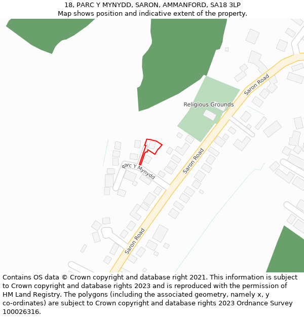 18, PARC Y MYNYDD, SARON, AMMANFORD, SA18 3LP: Location map and indicative extent of plot