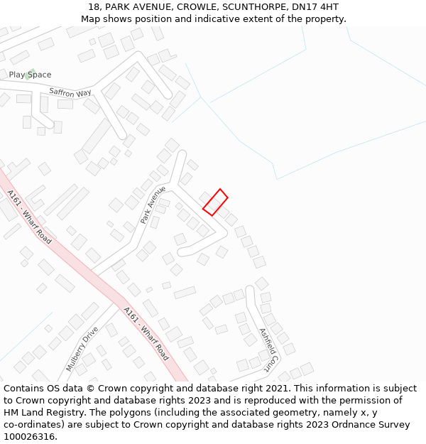 18, PARK AVENUE, CROWLE, SCUNTHORPE, DN17 4HT: Location map and indicative extent of plot