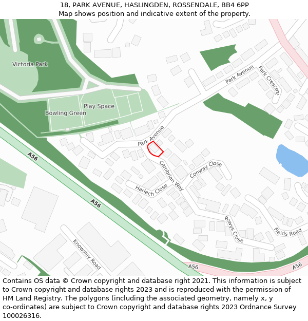 18, PARK AVENUE, HASLINGDEN, ROSSENDALE, BB4 6PP: Location map and indicative extent of plot
