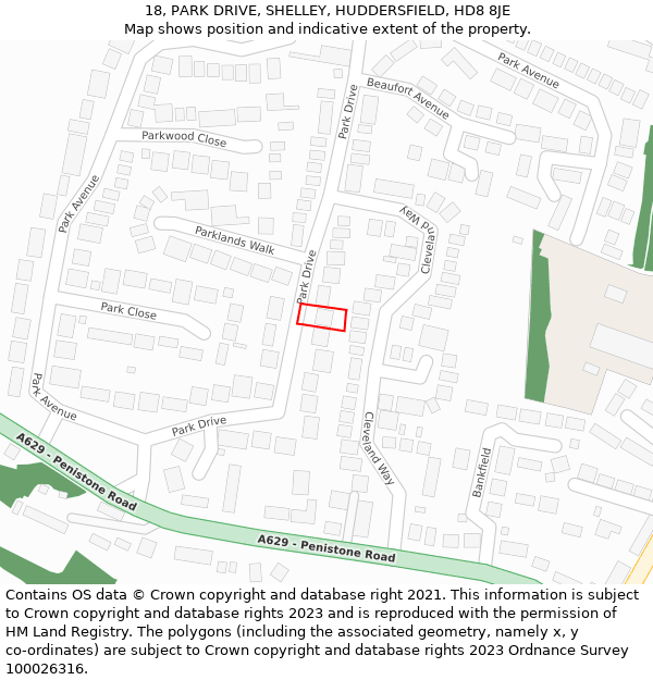 18, PARK DRIVE, SHELLEY, HUDDERSFIELD, HD8 8JE: Location map and indicative extent of plot