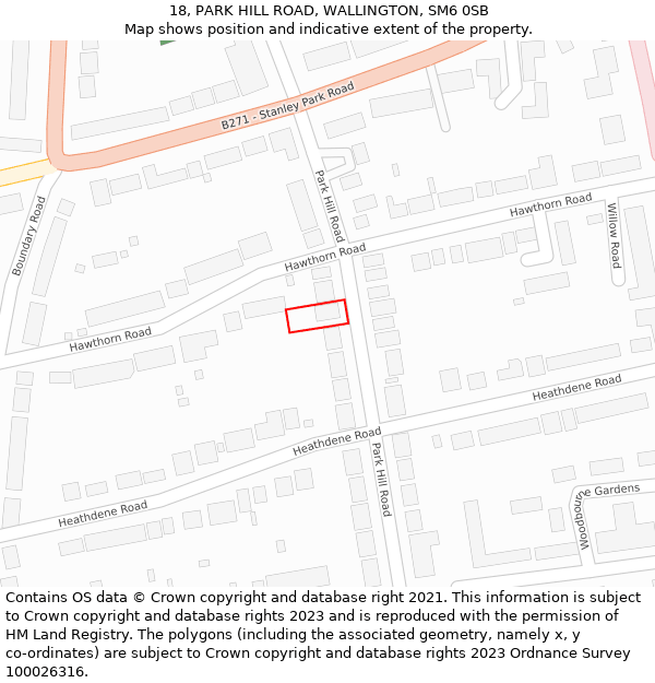 18, PARK HILL ROAD, WALLINGTON, SM6 0SB: Location map and indicative extent of plot