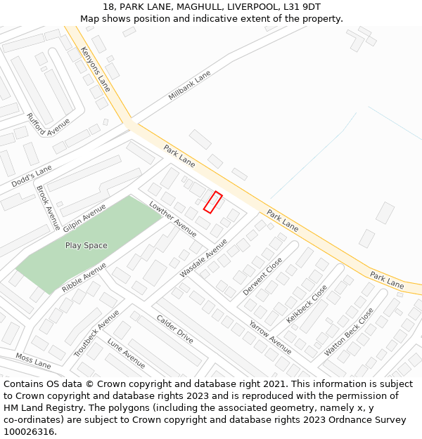 18, PARK LANE, MAGHULL, LIVERPOOL, L31 9DT: Location map and indicative extent of plot