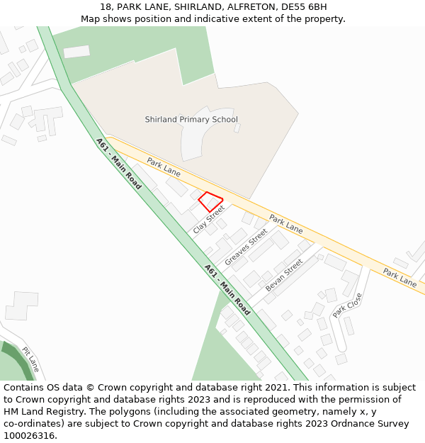 18, PARK LANE, SHIRLAND, ALFRETON, DE55 6BH: Location map and indicative extent of plot