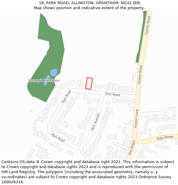 18, PARK ROAD, ALLINGTON, GRANTHAM, NG32 2EB: Location map and indicative extent of plot