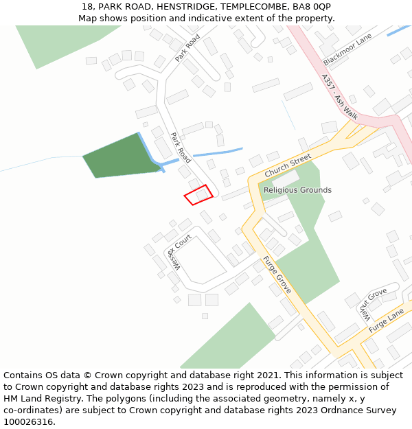 18, PARK ROAD, HENSTRIDGE, TEMPLECOMBE, BA8 0QP: Location map and indicative extent of plot