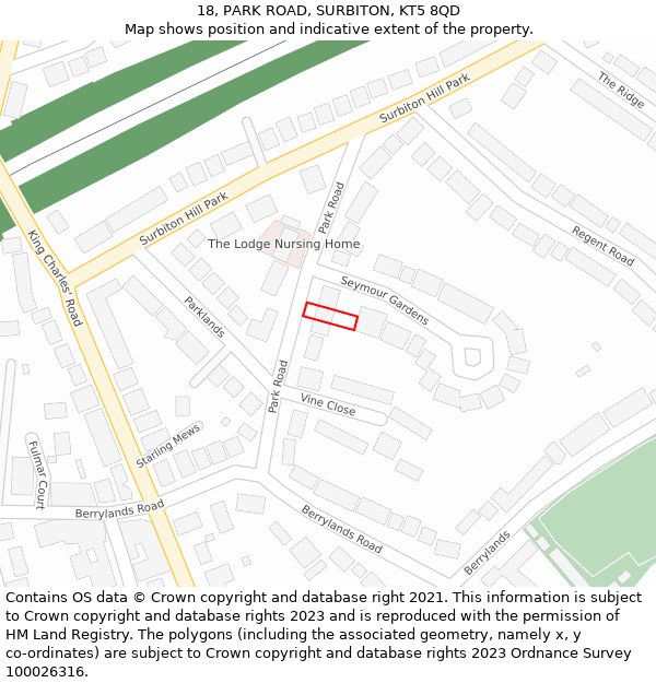 18, PARK ROAD, SURBITON, KT5 8QD: Location map and indicative extent of plot