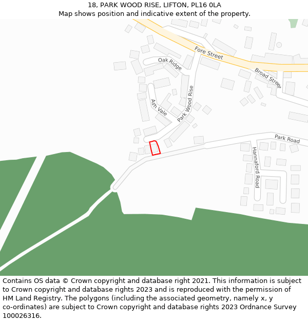 18, PARK WOOD RISE, LIFTON, PL16 0LA: Location map and indicative extent of plot