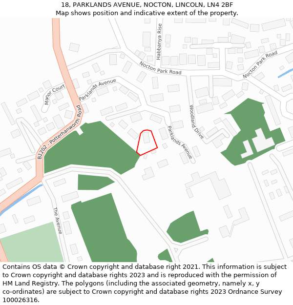18, PARKLANDS AVENUE, NOCTON, LINCOLN, LN4 2BF: Location map and indicative extent of plot