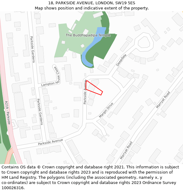 18, PARKSIDE AVENUE, LONDON, SW19 5ES: Location map and indicative extent of plot
