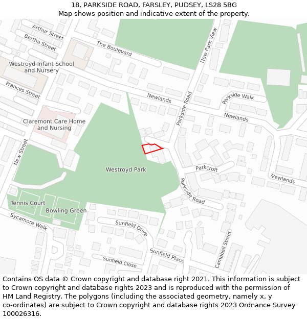 18, PARKSIDE ROAD, FARSLEY, PUDSEY, LS28 5BG: Location map and indicative extent of plot