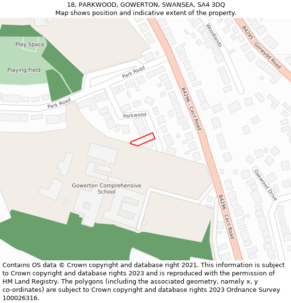 18, PARKWOOD, GOWERTON, SWANSEA, SA4 3DQ: Location map and indicative extent of plot