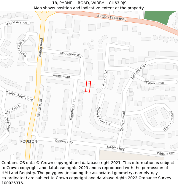 18, PARNELL ROAD, WIRRAL, CH63 9JS: Location map and indicative extent of plot
