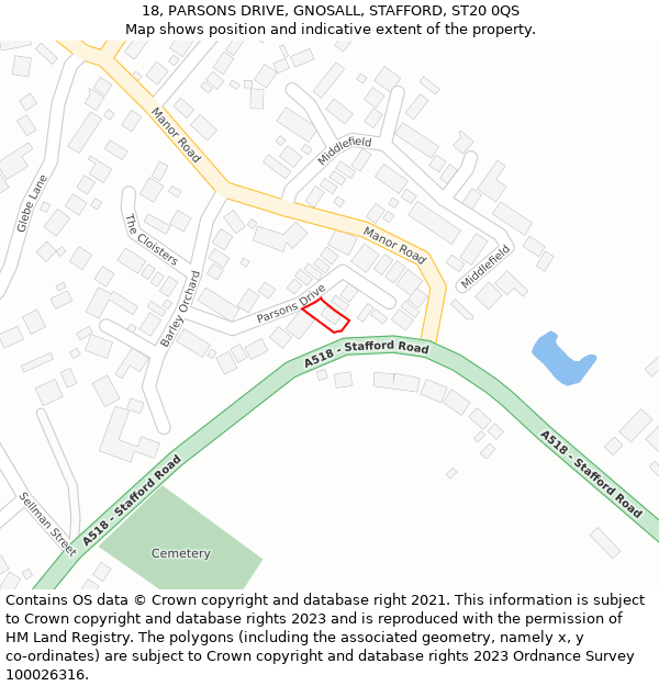 18, PARSONS DRIVE, GNOSALL, STAFFORD, ST20 0QS: Location map and indicative extent of plot