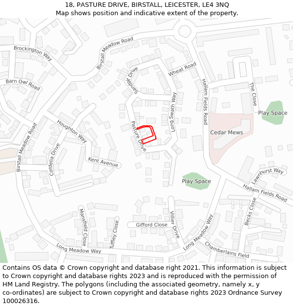 18, PASTURE DRIVE, BIRSTALL, LEICESTER, LE4 3NQ: Location map and indicative extent of plot