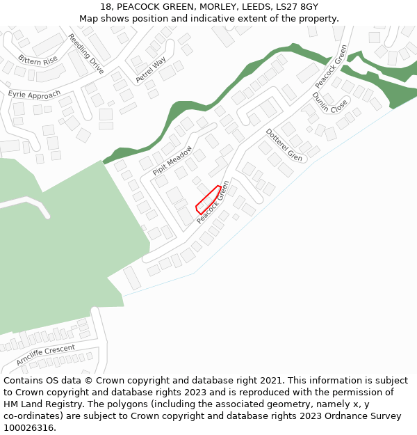 18, PEACOCK GREEN, MORLEY, LEEDS, LS27 8GY: Location map and indicative extent of plot