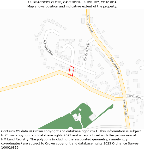 18, PEACOCKS CLOSE, CAVENDISH, SUDBURY, CO10 8DA: Location map and indicative extent of plot