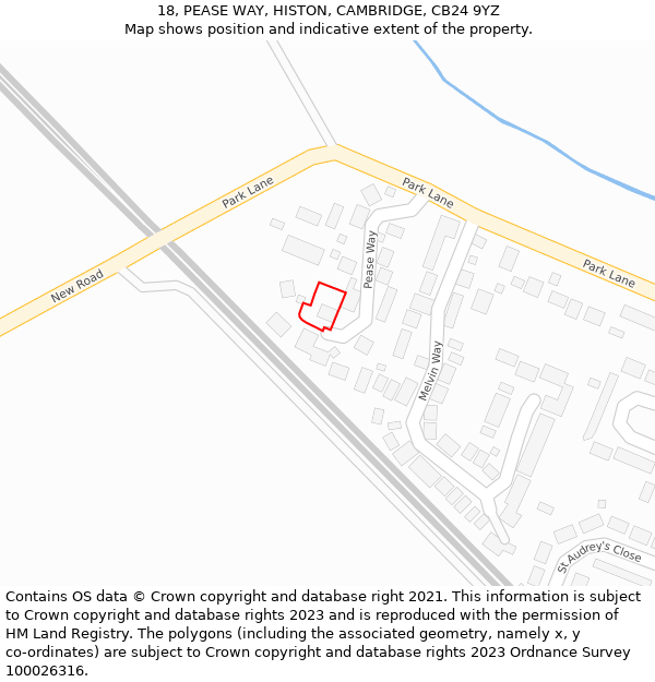 18, PEASE WAY, HISTON, CAMBRIDGE, CB24 9YZ: Location map and indicative extent of plot