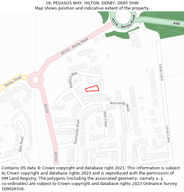 18, PEGASUS WAY, HILTON, DERBY, DE65 5HW: Location map and indicative extent of plot