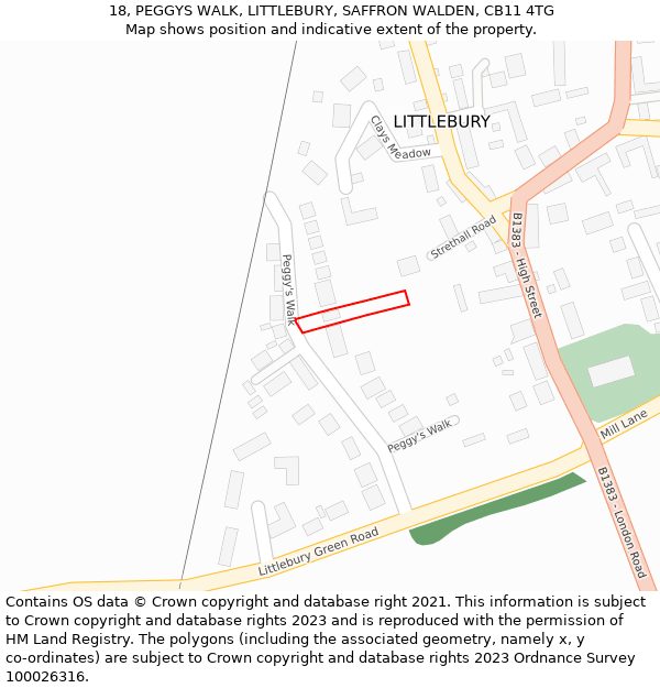 18, PEGGYS WALK, LITTLEBURY, SAFFRON WALDEN, CB11 4TG: Location map and indicative extent of plot