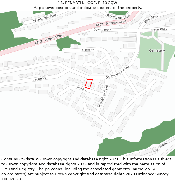 18, PENARTH, LOOE, PL13 2QW: Location map and indicative extent of plot