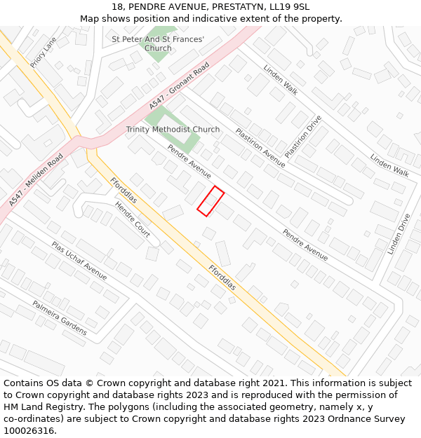 18, PENDRE AVENUE, PRESTATYN, LL19 9SL: Location map and indicative extent of plot