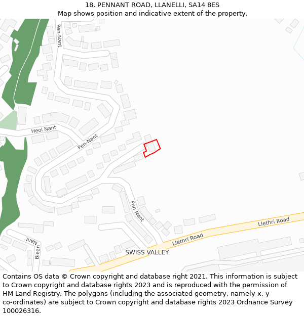 18, PENNANT ROAD, LLANELLI, SA14 8ES: Location map and indicative extent of plot