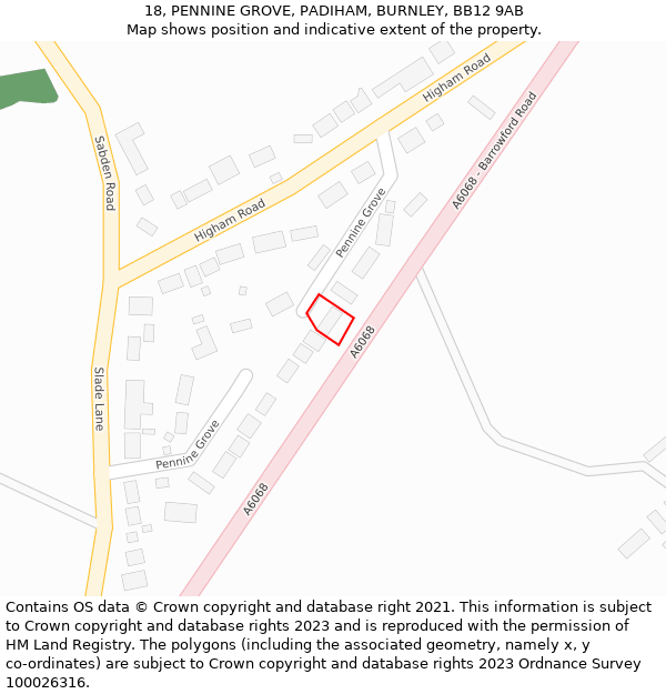 18, PENNINE GROVE, PADIHAM, BURNLEY, BB12 9AB: Location map and indicative extent of plot