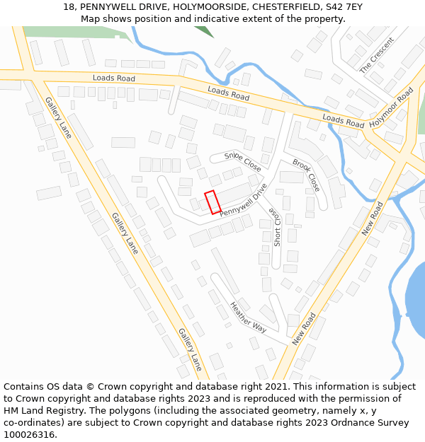 18, PENNYWELL DRIVE, HOLYMOORSIDE, CHESTERFIELD, S42 7EY: Location map and indicative extent of plot