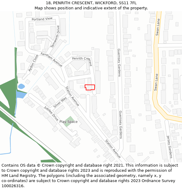 18, PENRITH CRESCENT, WICKFORD, SS11 7FL: Location map and indicative extent of plot