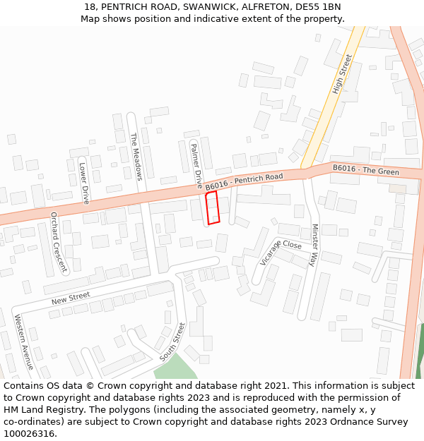 18, PENTRICH ROAD, SWANWICK, ALFRETON, DE55 1BN: Location map and indicative extent of plot