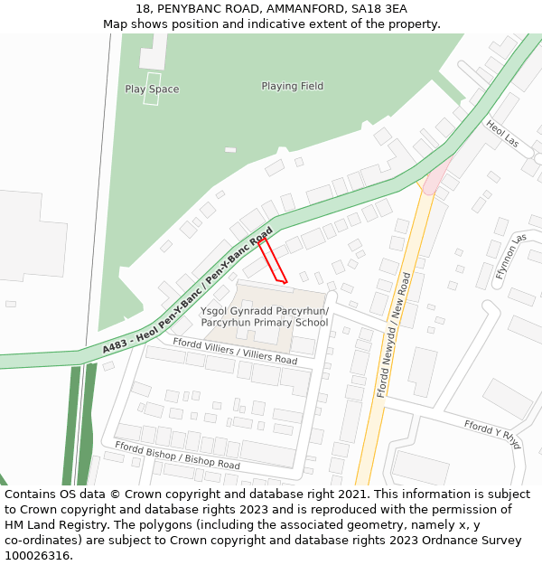 18, PENYBANC ROAD, AMMANFORD, SA18 3EA: Location map and indicative extent of plot