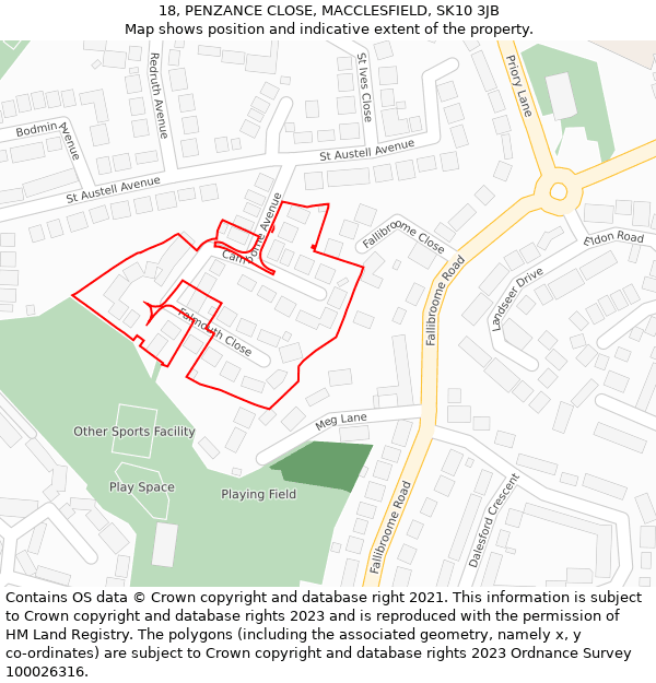 18, PENZANCE CLOSE, MACCLESFIELD, SK10 3JB: Location map and indicative extent of plot