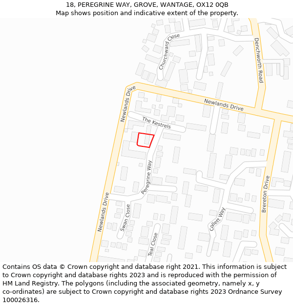 18, PEREGRINE WAY, GROVE, WANTAGE, OX12 0QB: Location map and indicative extent of plot