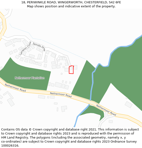 18, PERIWINKLE ROAD, WINGERWORTH, CHESTERFIELD, S42 6FE: Location map and indicative extent of plot