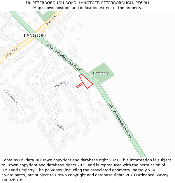 18, PETERBOROUGH ROAD, LANGTOFT, PETERBOROUGH, PE6 9LL: Location map and indicative extent of plot