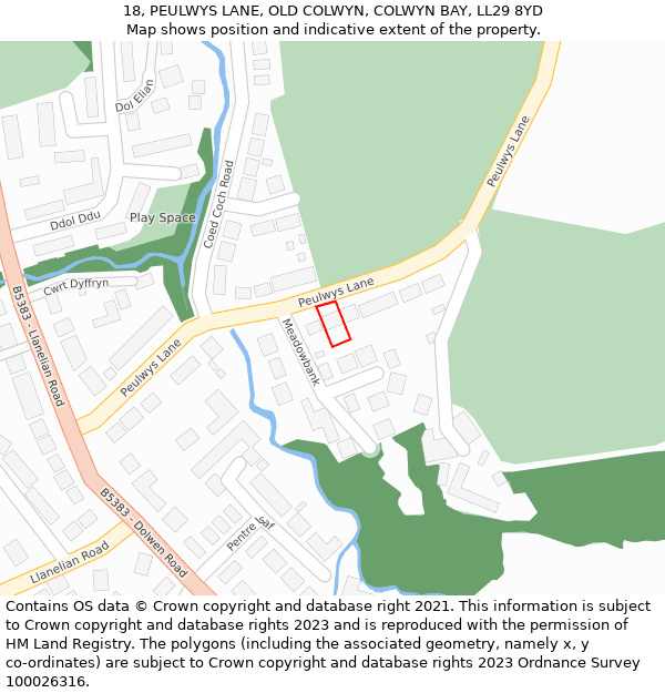 18, PEULWYS LANE, OLD COLWYN, COLWYN BAY, LL29 8YD: Location map and indicative extent of plot
