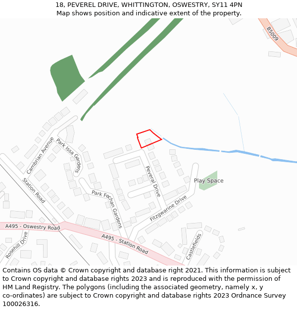18, PEVEREL DRIVE, WHITTINGTON, OSWESTRY, SY11 4PN: Location map and indicative extent of plot