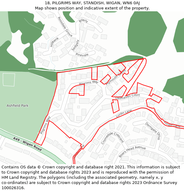 18, PILGRIMS WAY, STANDISH, WIGAN, WN6 0AJ: Location map and indicative extent of plot