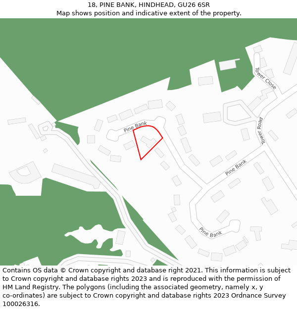 18, PINE BANK, HINDHEAD, GU26 6SR: Location map and indicative extent of plot