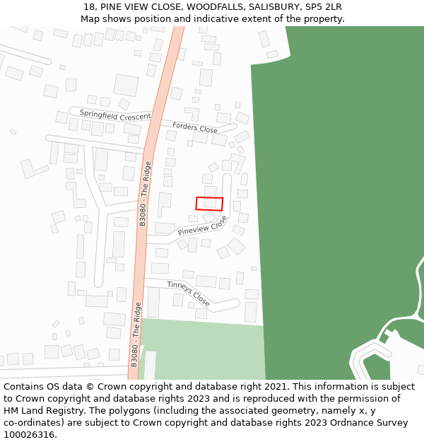 18, PINE VIEW CLOSE, WOODFALLS, SALISBURY, SP5 2LR: Location map and indicative extent of plot