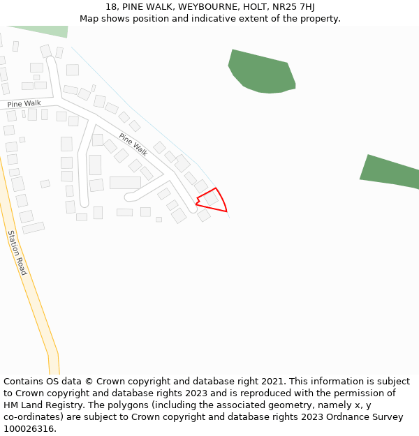 18, PINE WALK, WEYBOURNE, HOLT, NR25 7HJ: Location map and indicative extent of plot