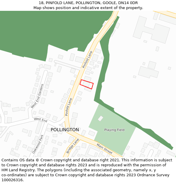 18, PINFOLD LANE, POLLINGTON, GOOLE, DN14 0DR: Location map and indicative extent of plot