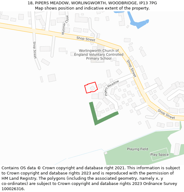 18, PIPERS MEADOW, WORLINGWORTH, WOODBRIDGE, IP13 7PG: Location map and indicative extent of plot