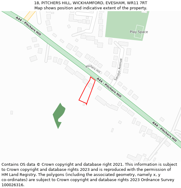 18, PITCHERS HILL, WICKHAMFORD, EVESHAM, WR11 7RT: Location map and indicative extent of plot
