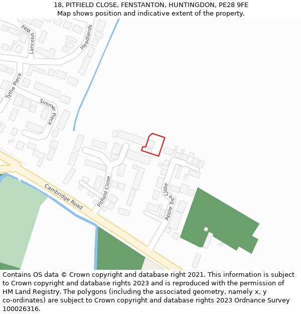 18, PITFIELD CLOSE, FENSTANTON, HUNTINGDON, PE28 9FE: Location map and indicative extent of plot