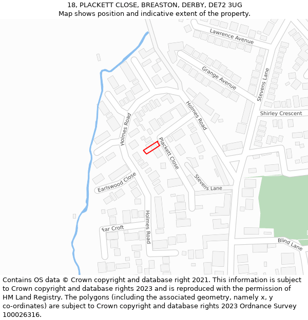 18, PLACKETT CLOSE, BREASTON, DERBY, DE72 3UG: Location map and indicative extent of plot