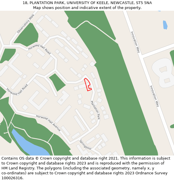 18, PLANTATION PARK, UNIVERSITY OF KEELE, NEWCASTLE, ST5 5NA: Location map and indicative extent of plot