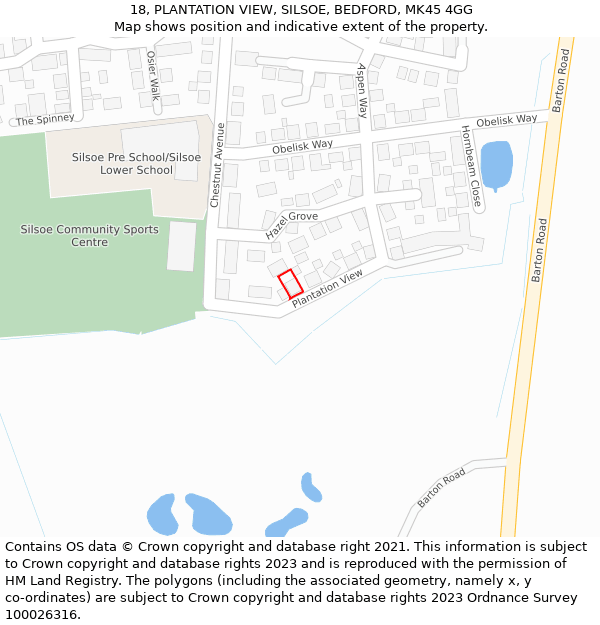 18, PLANTATION VIEW, SILSOE, BEDFORD, MK45 4GG: Location map and indicative extent of plot