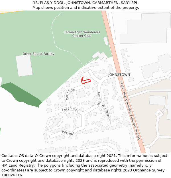18, PLAS Y DDOL, JOHNSTOWN, CARMARTHEN, SA31 3PL: Location map and indicative extent of plot
